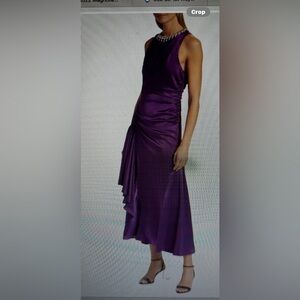 Cinq a Sept Purple Dress with Crystal Embellishments Georgie 100% silk midi